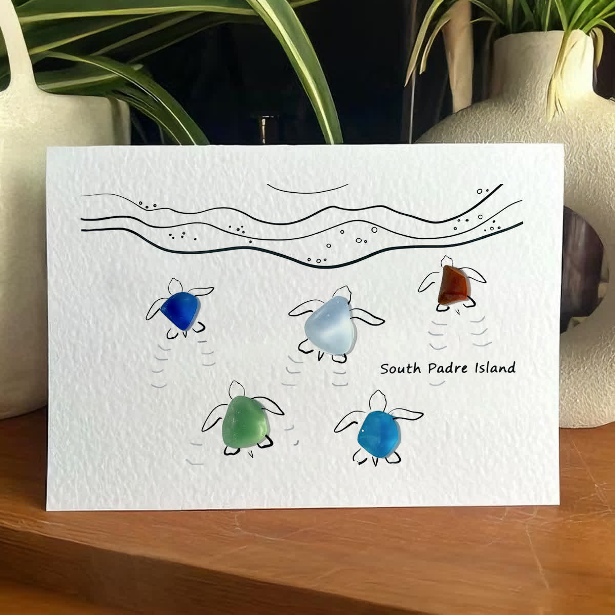 Tide & Turtles South Padre Island Sea Glass Framed Art - Seaglass Card - 6" X 8" - image 1
