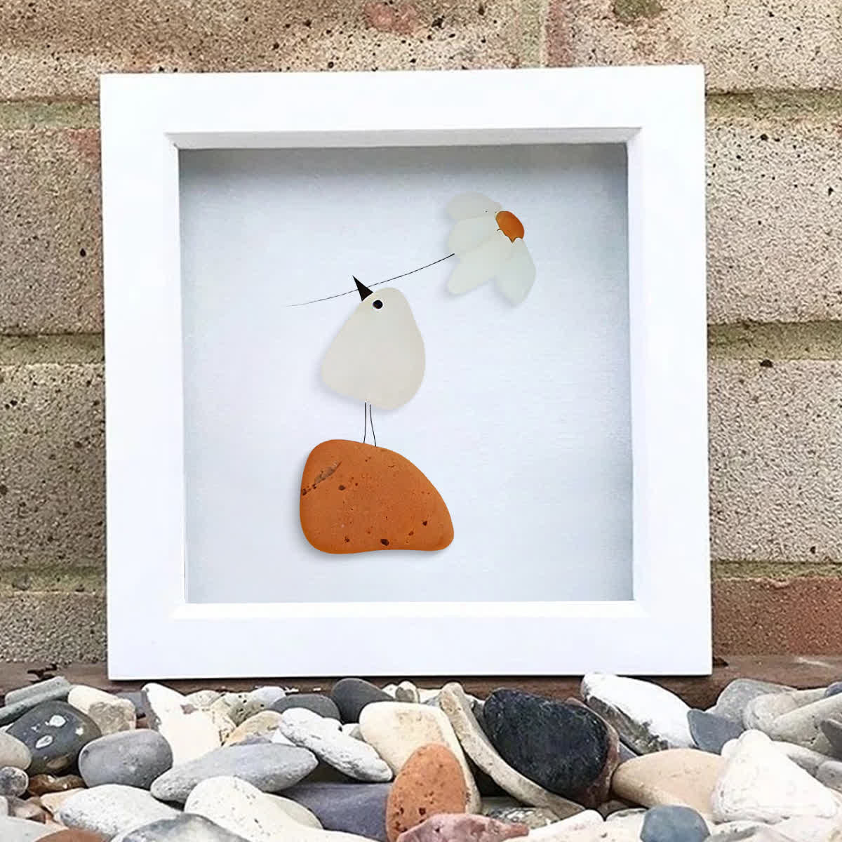 Little Bird & Daisy Nature-Inspired Sea Glass Framed Art - image 4