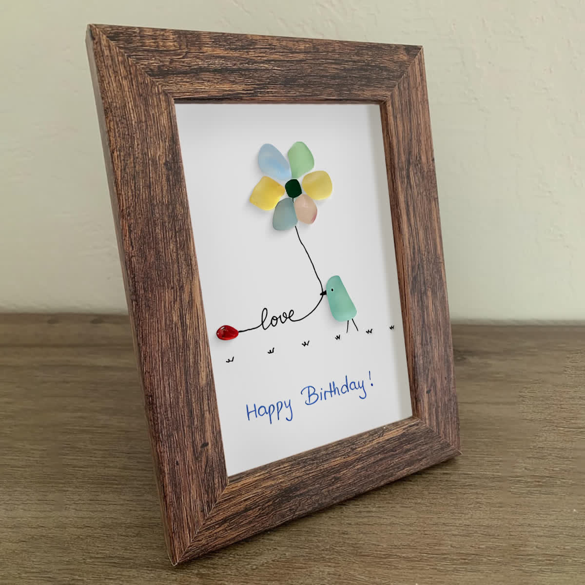 "Love & Blooms" Birthday Bird Sea Glass Framed Art - image 6