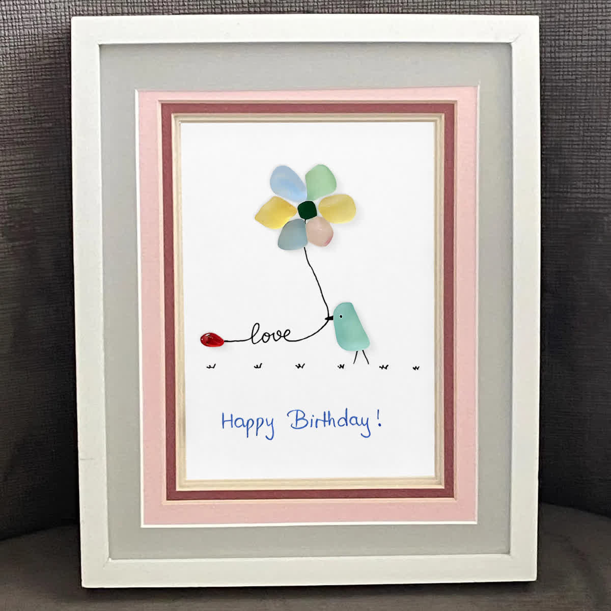 "Love & Blooms" Birthday Bird Sea Glass Framed Art - image 5