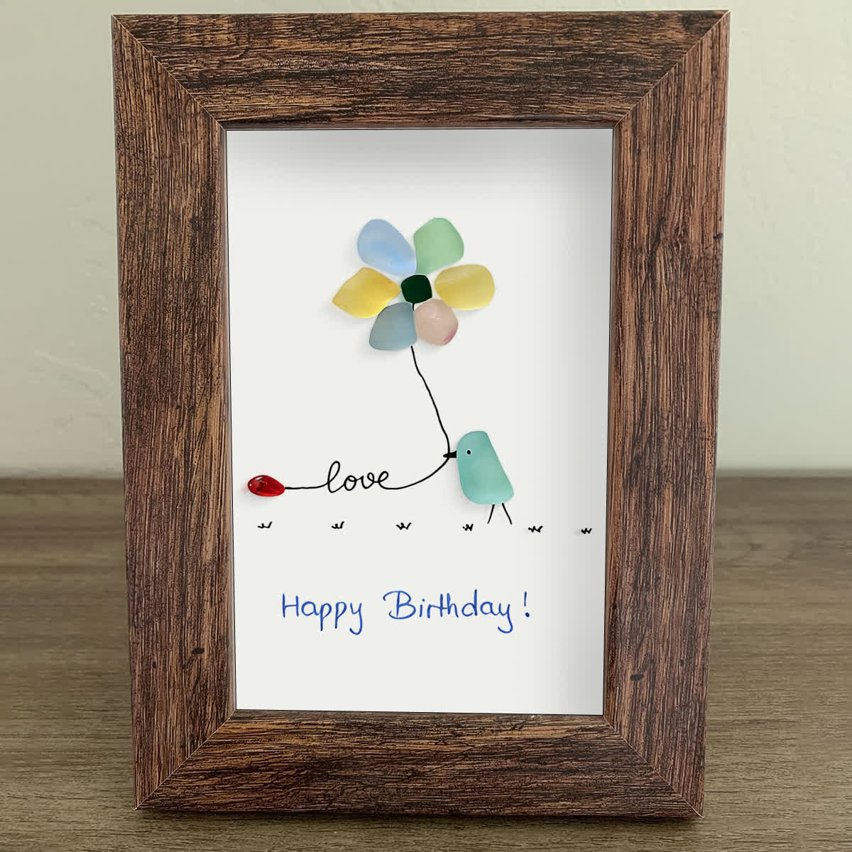 "Love & Blooms" Birthday Bird Sea Glass Framed Art - image 0