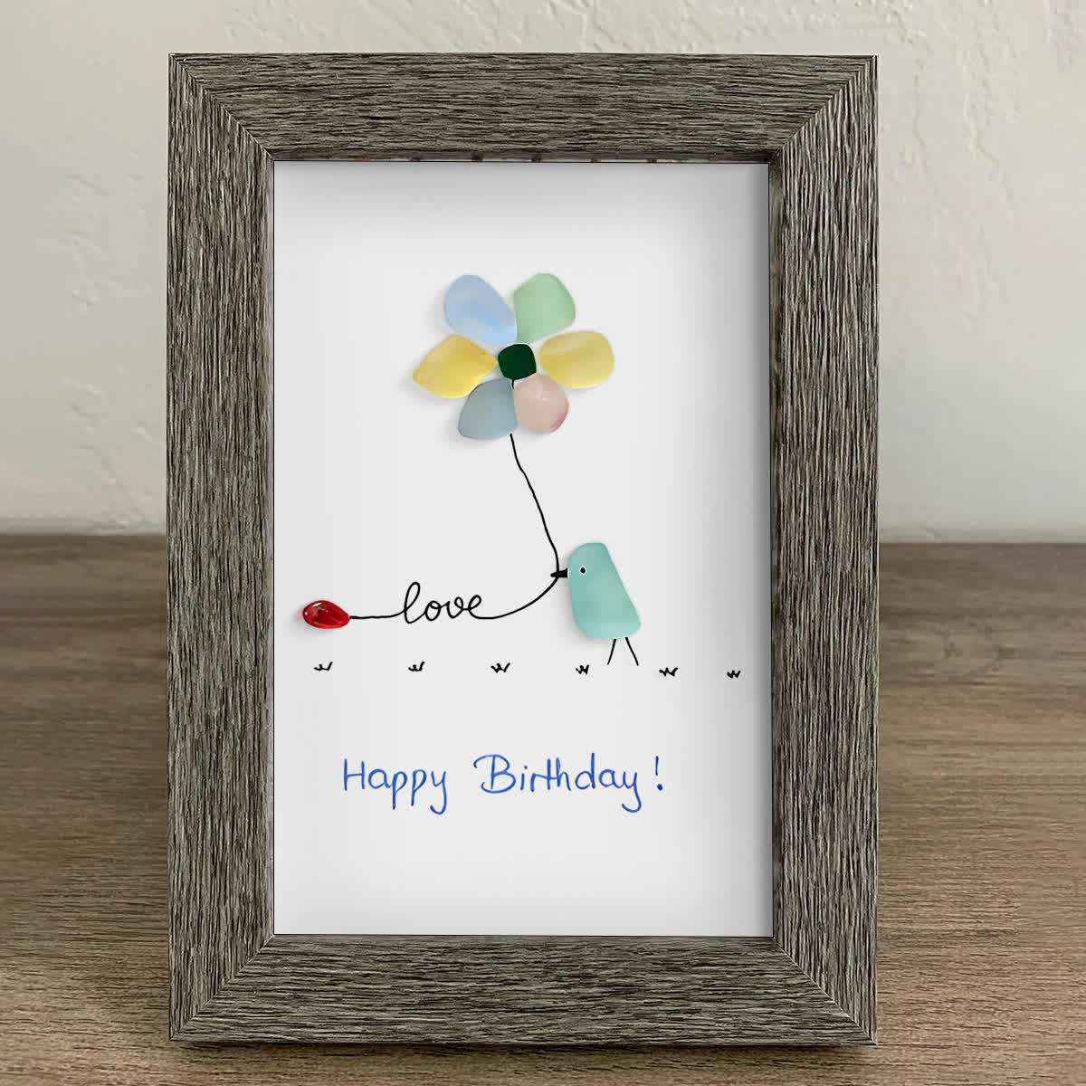 "Love & Blooms" Birthday Bird Sea Glass Framed Art - image 7