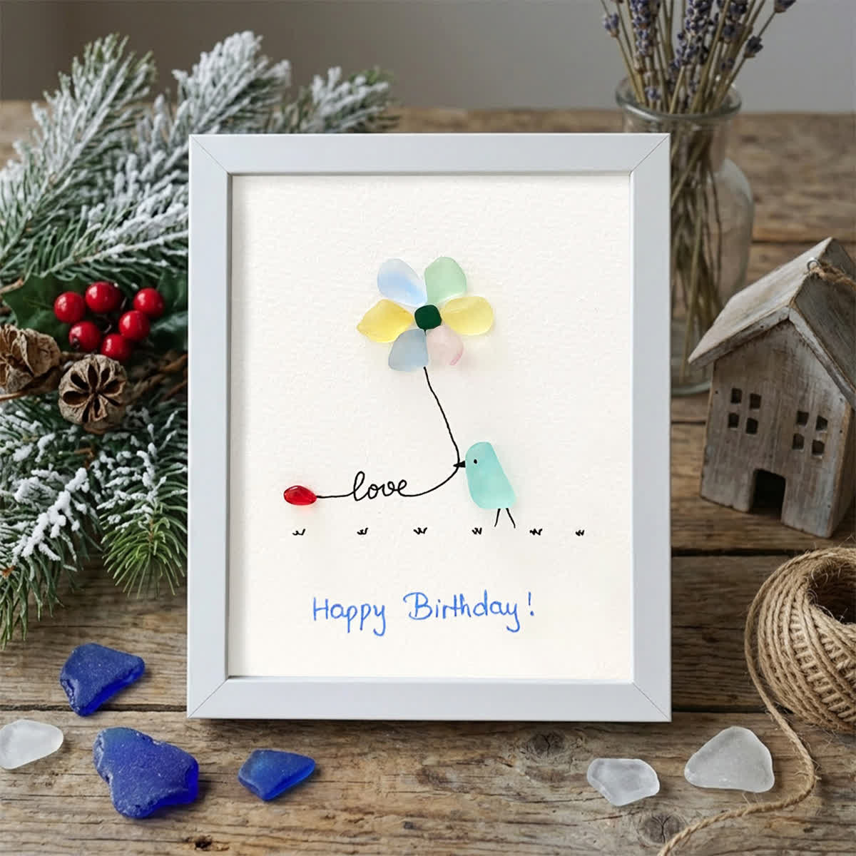 "Love & Blooms" Birthday Bird Sea Glass Framed Art - White - 8" X 6" - image 14