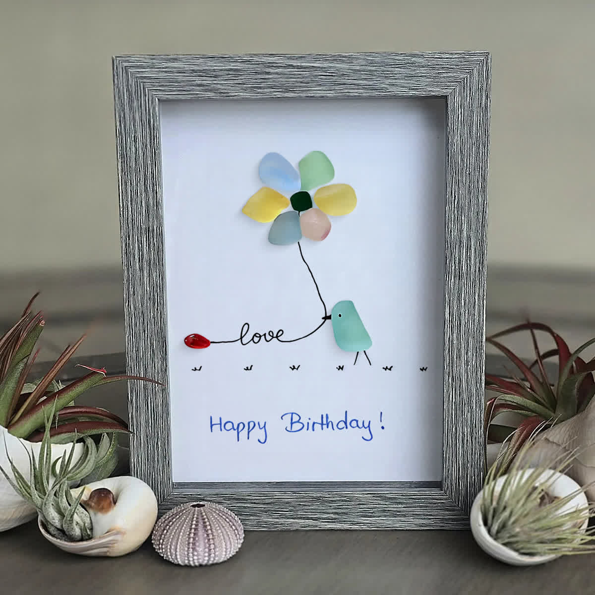 "Love & Blooms" Birthday Bird Sea Glass Framed Art - image 8