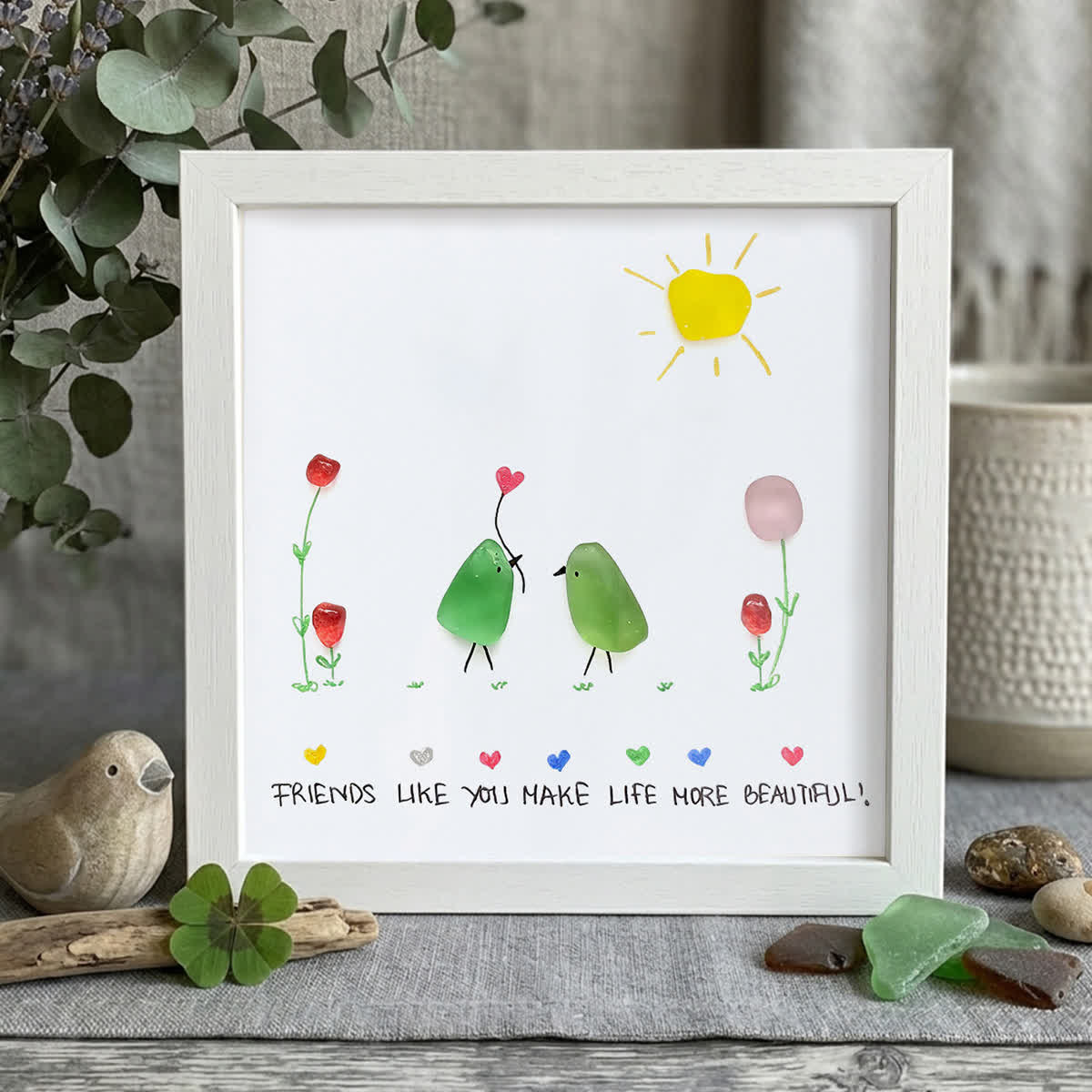 Sunlit True Friendship Bird Sea Glass Framed Art - White - 8" X 8" - image 12