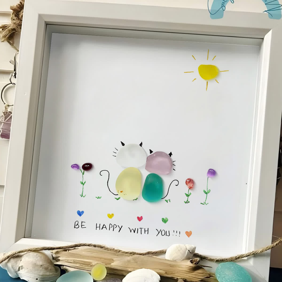 Sunny Companion Cat Sea Glass Framed Art - image 4