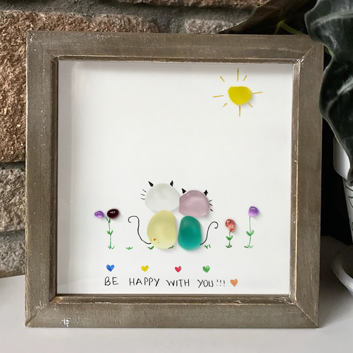 Sunny Companion Cat Sea Glass Framed Art - image 0