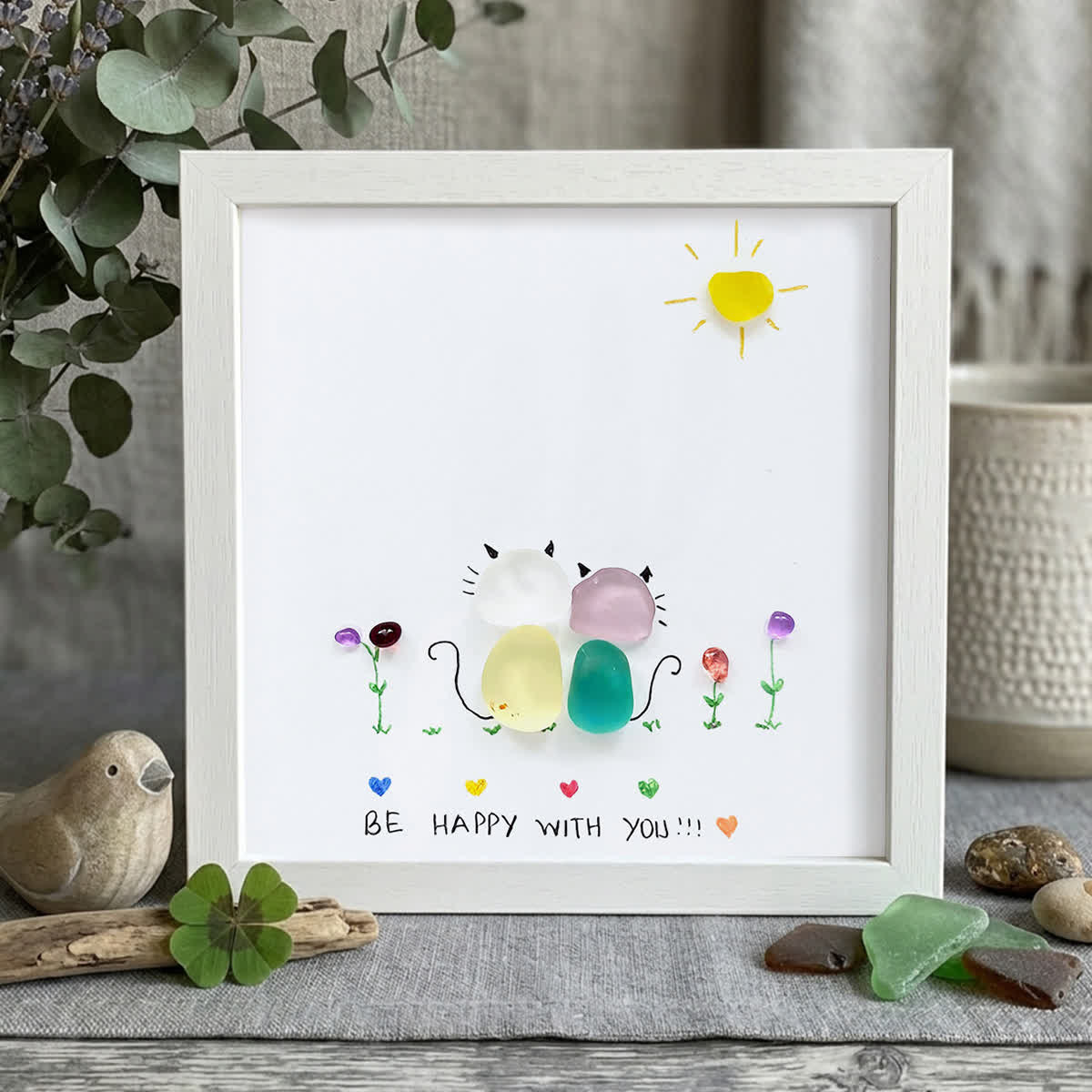 Sunny Companion Cat Sea Glass Framed Art - White - 8" X 8" - image 12