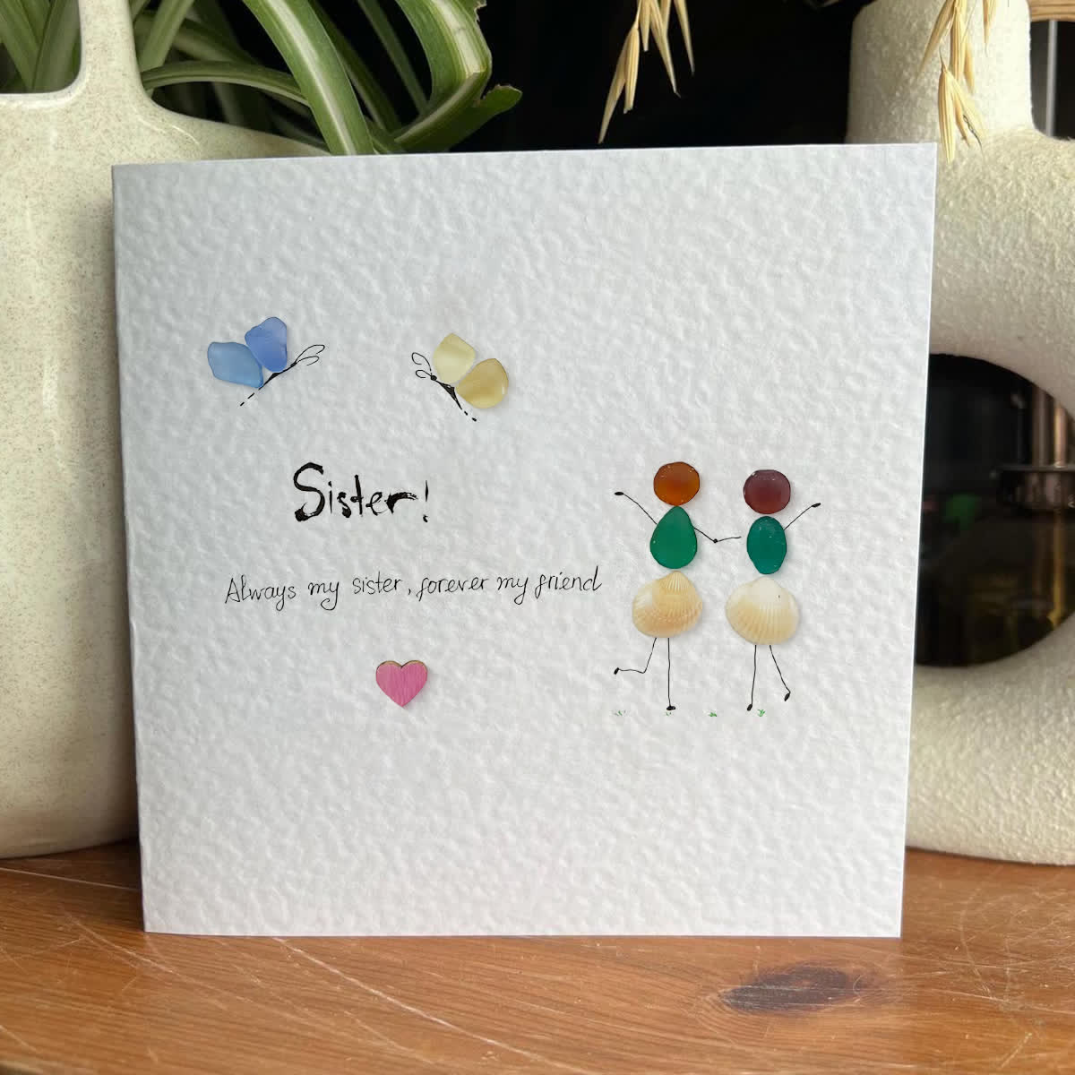"Sister, Forever Friend" Sea Glass Framed Art - Seaglass Card - 8" X 8" - image 1