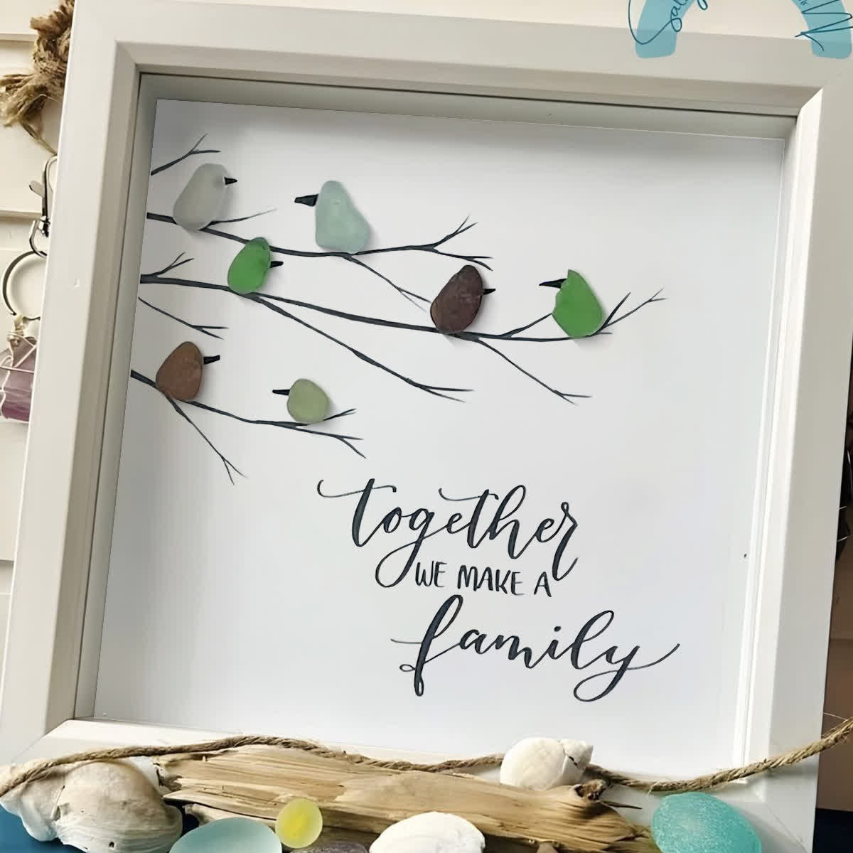 Together We Make A Family Bird Sea Glass Framed Art - image 6
