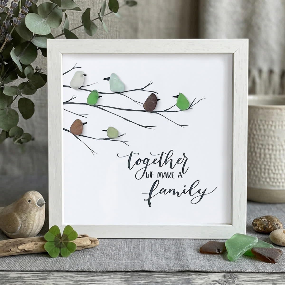 Together We Make A Family Bird Sea Glass Framed Art - White - 8" X 8" - image 12