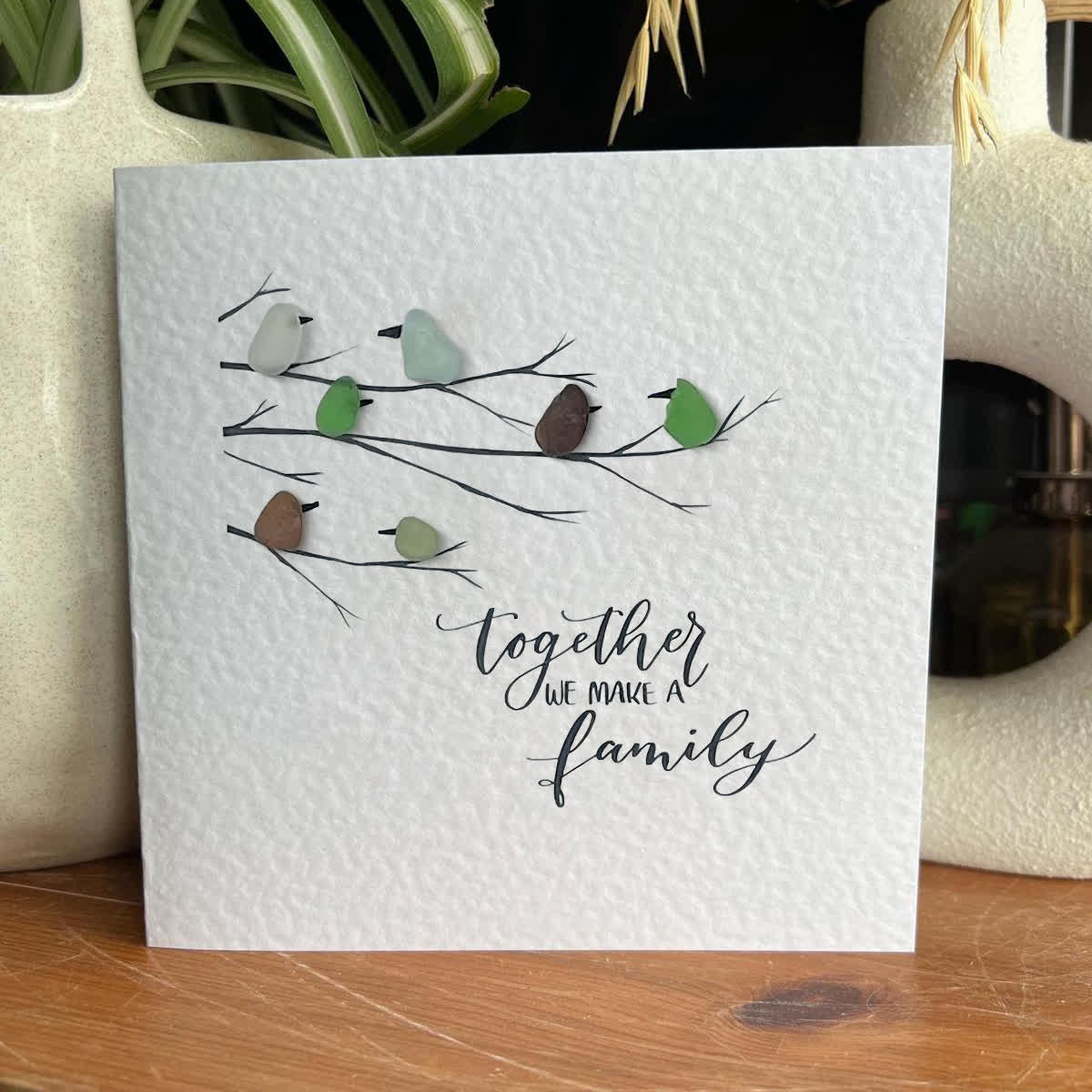 Together We Make A Family Bird Sea Glass Framed Art - Seaglass Card - 8" X 8" - image 1