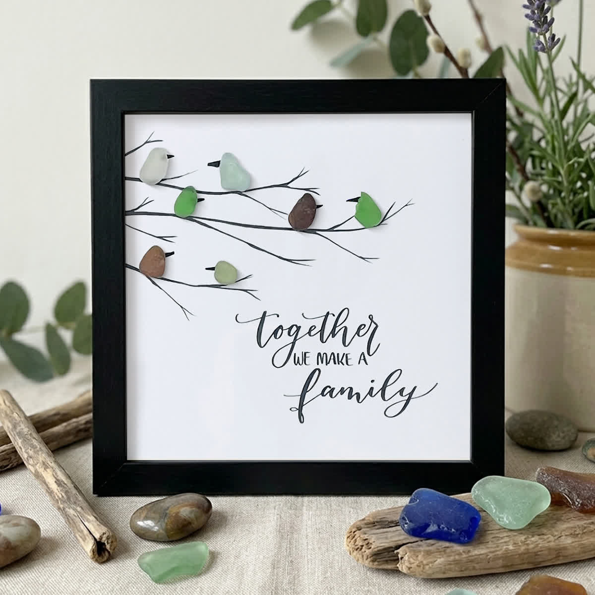Together We Make A Family Bird Sea Glass Framed Art - Black - 8" X 8" - image 11