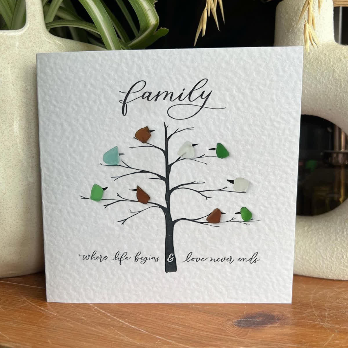 Where Life Begins & Love Never Ends Sea Glass Framed Art - Seaglass Card - 8" X 8" - image 1