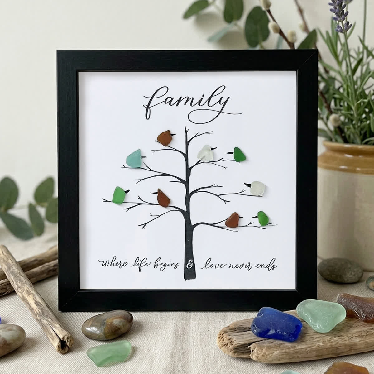 Where Life Begins & Love Never Ends Sea Glass Framed Art - Black - 8" X 8" - image 11