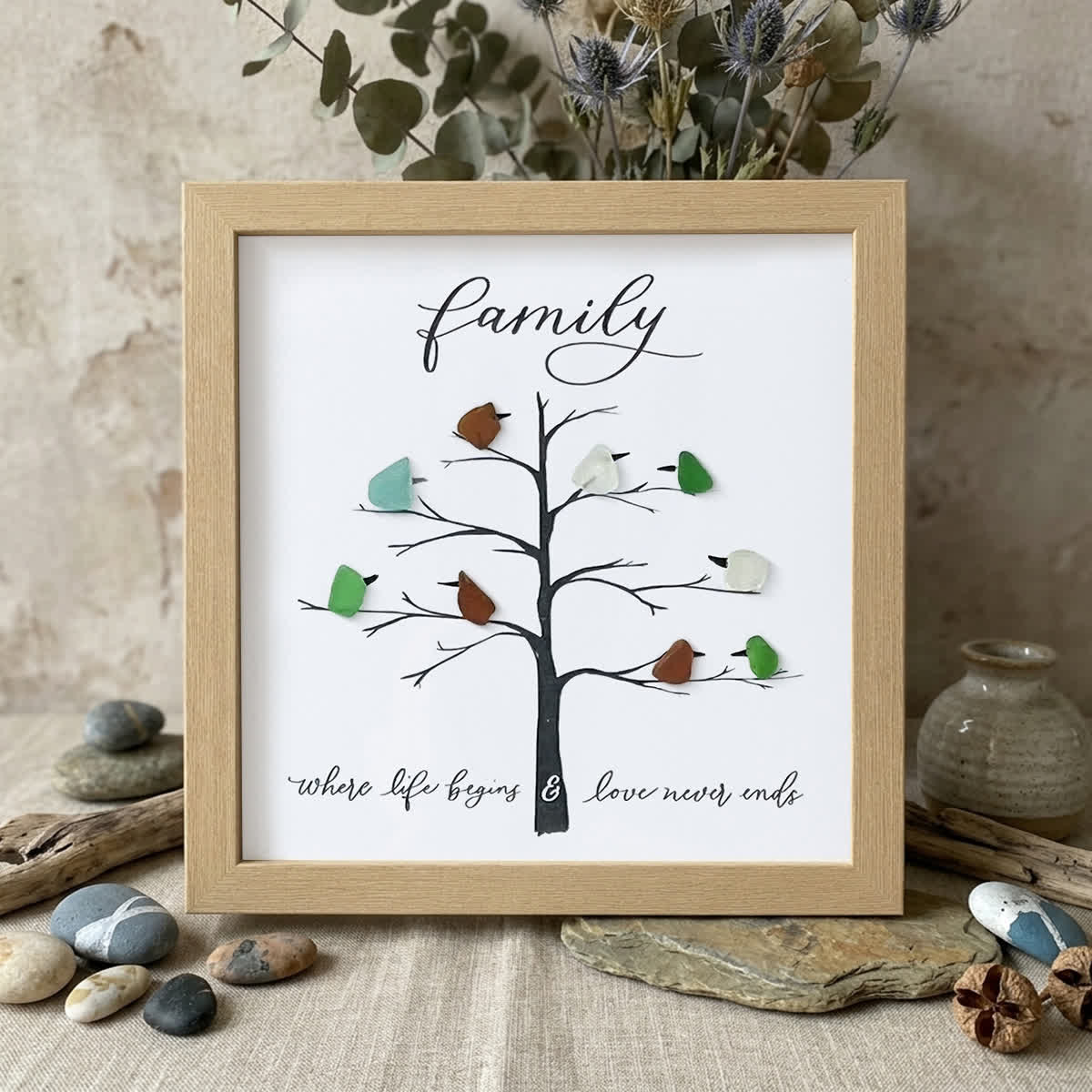Where Life Begins & Love Never Ends Sea Glass Framed Art - Oak - 8" X 8" - image 10