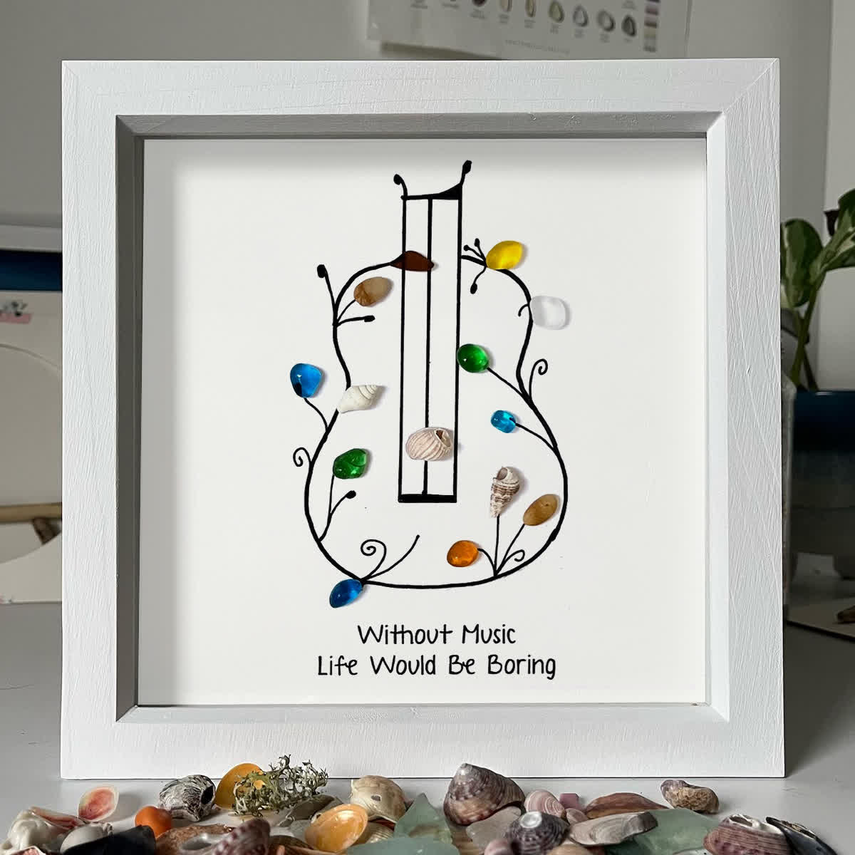 "Without Music, Life Would Be Boring" Sea Glass Framed Art - image 8