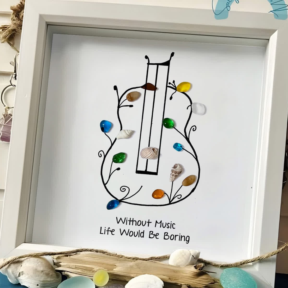 "Without Music, Life Would Be Boring" Sea Glass Framed Art - image 3