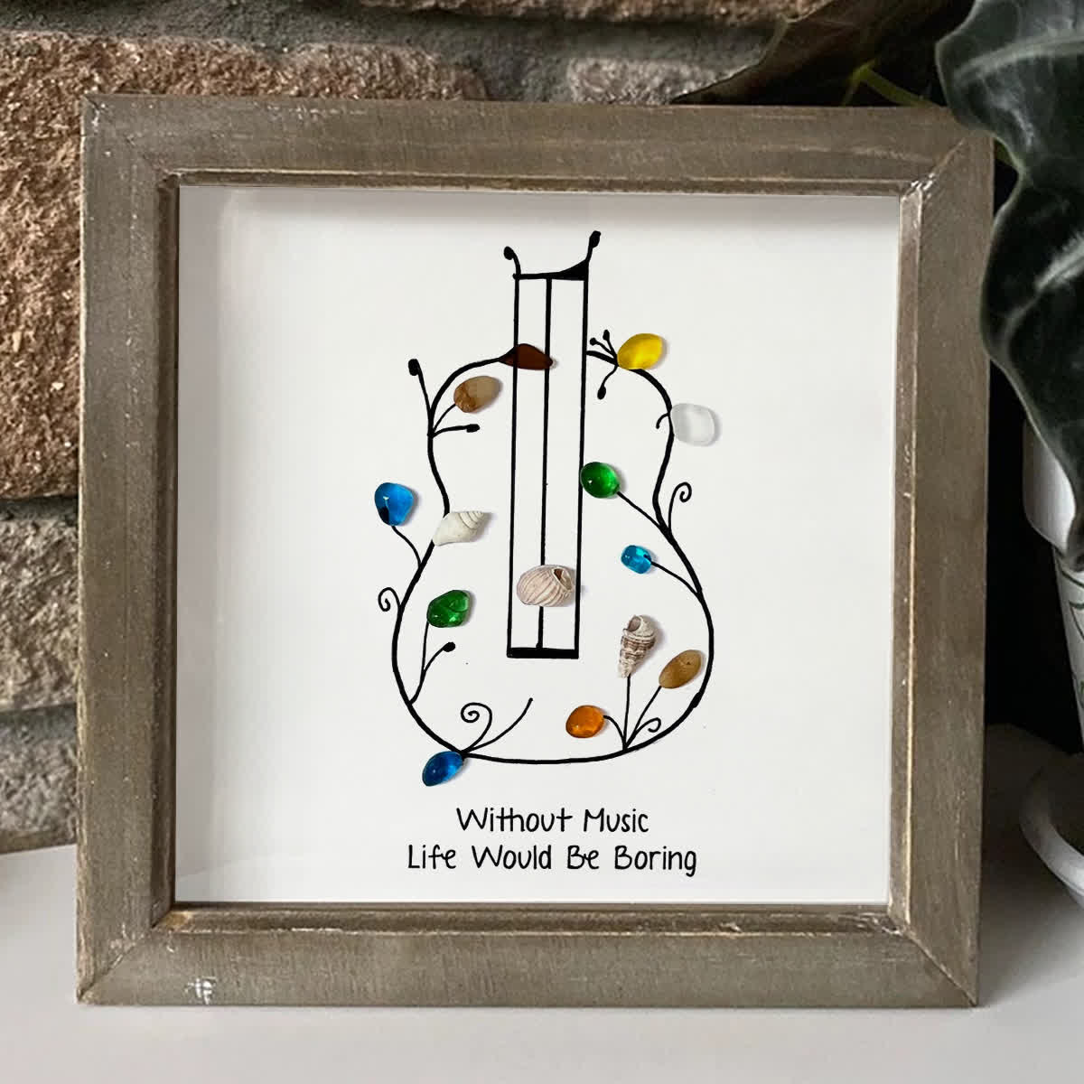 "Without Music, Life Would Be Boring" Sea Glass Framed Art - image 6