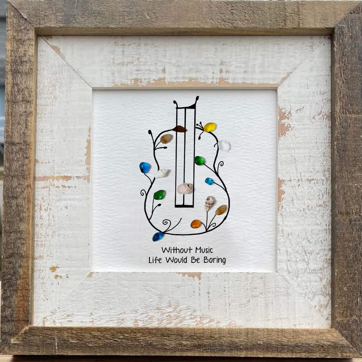 "Without Music, Life Would Be Boring" Sea Glass Framed Art - image 4