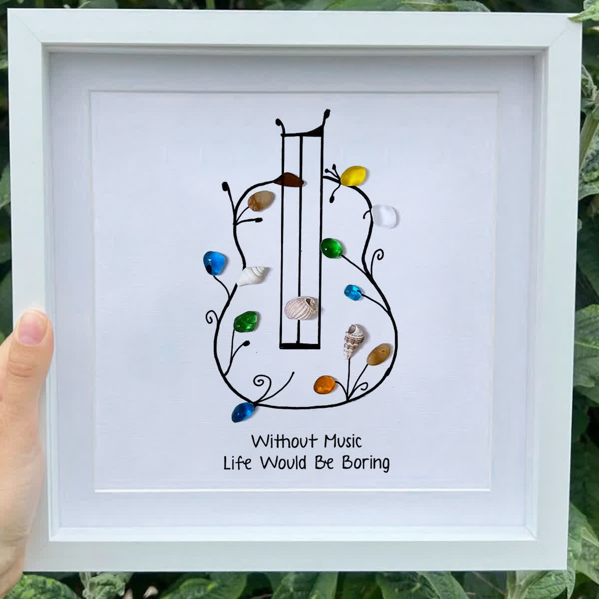 "Without Music, Life Would Be Boring" Sea Glass Framed Art - image 0