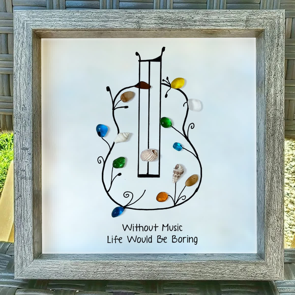 "Without Music, Life Would Be Boring" Sea Glass Framed Art - image 9
