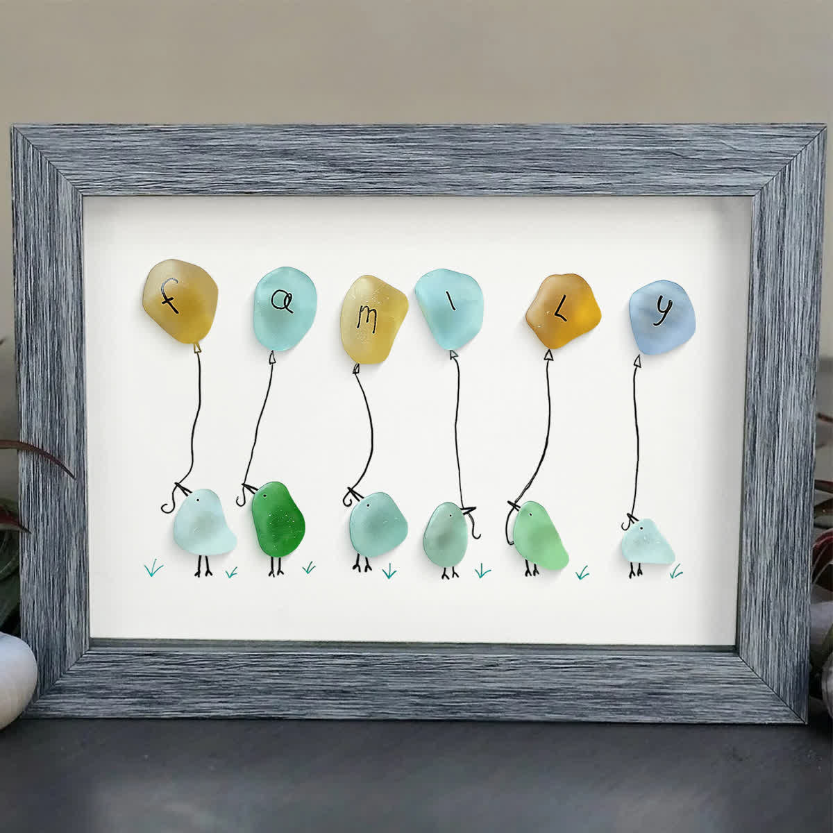 Family Birds & Balloon Sea Glass Framed Art - image 7