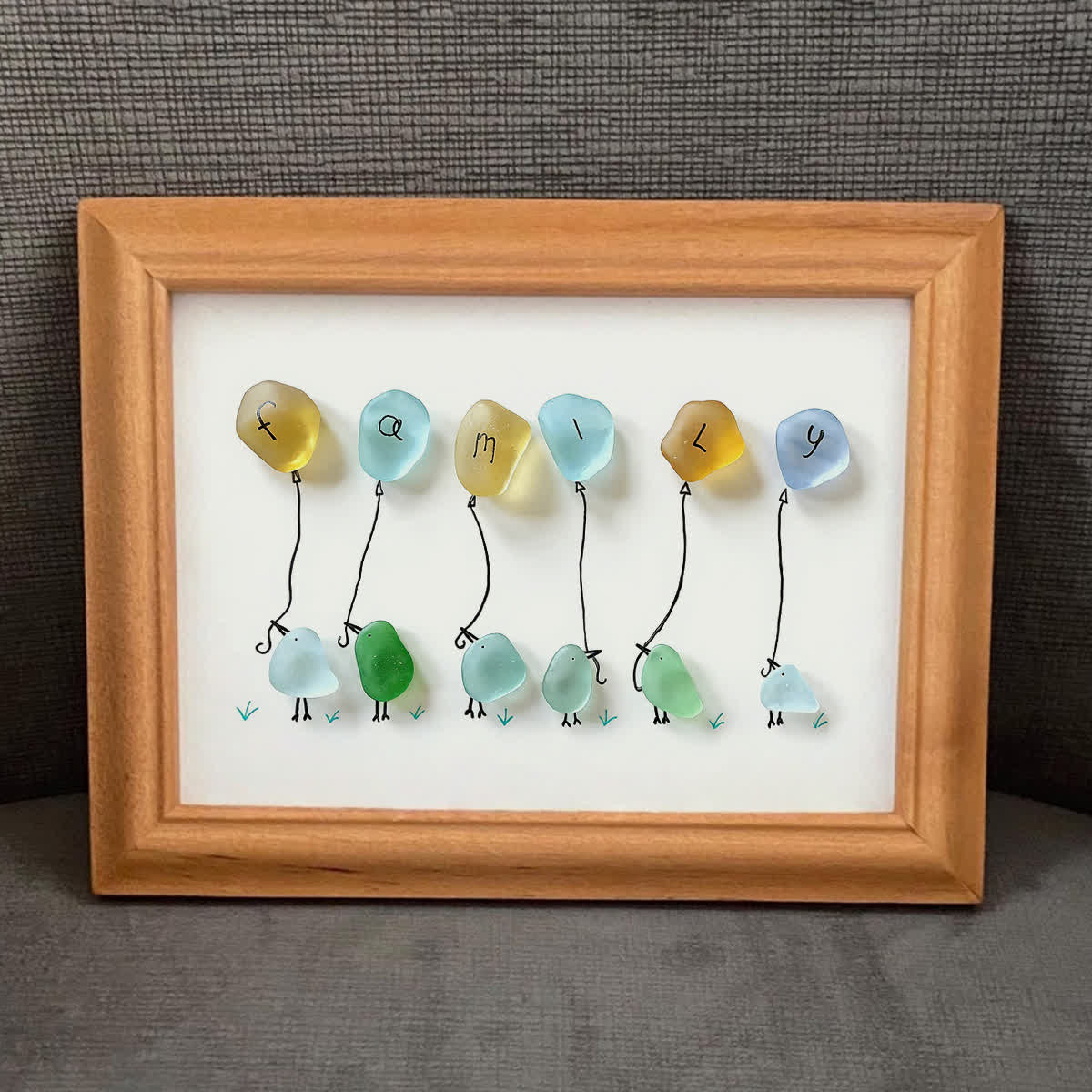 Family Birds & Balloon Sea Glass Framed Art - image 9