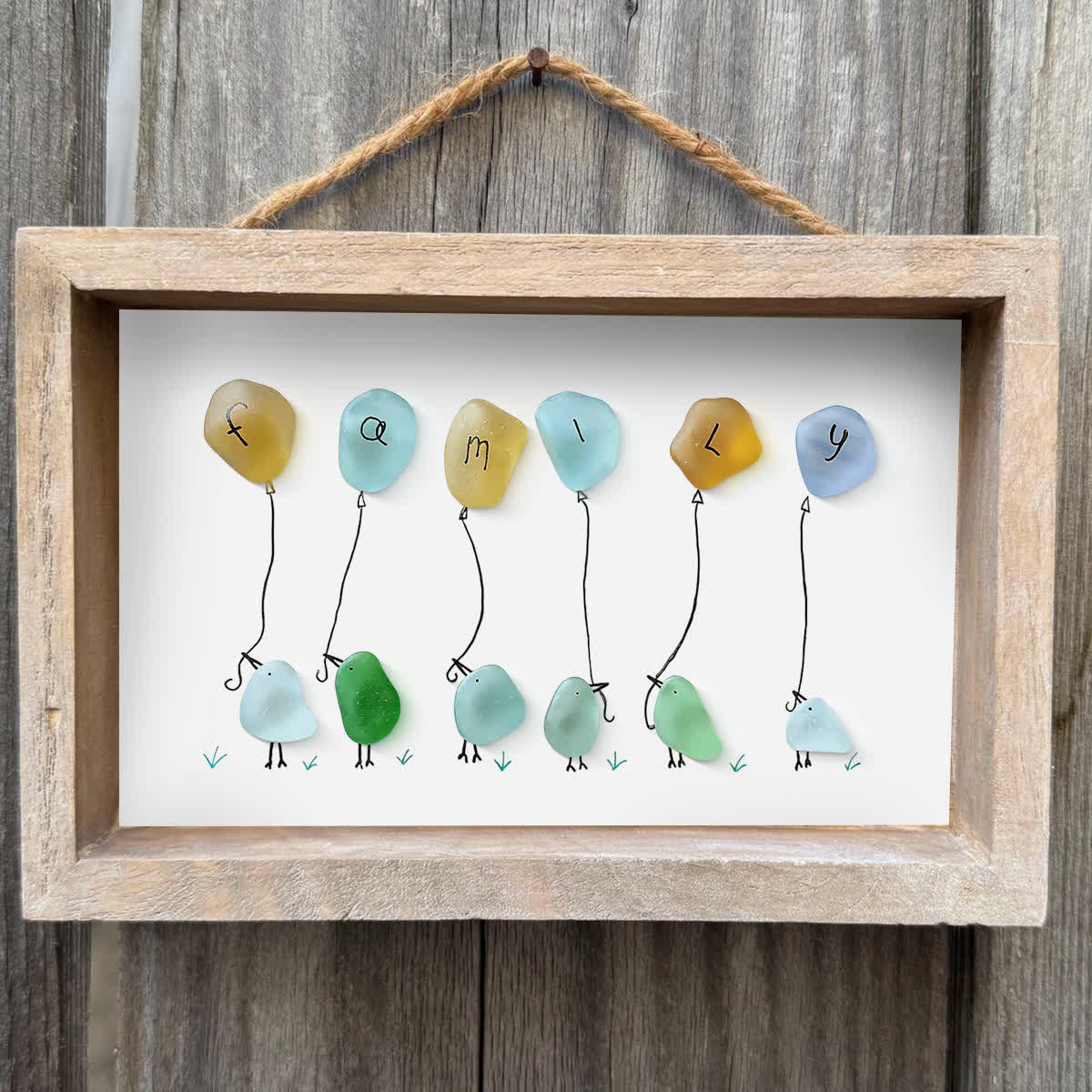 Family Birds & Balloon Sea Glass Framed Art - image 0