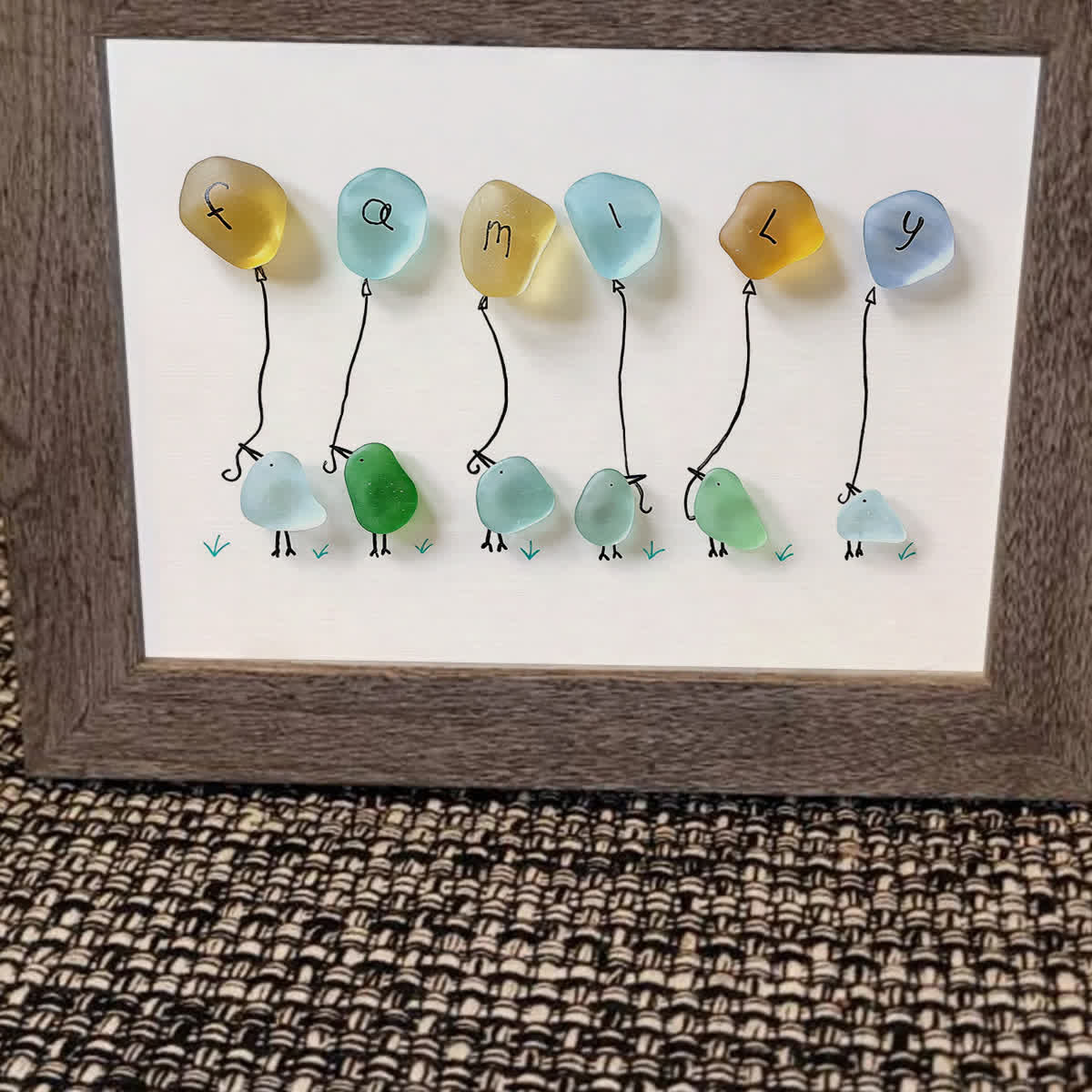 Family Birds & Balloon Sea Glass Framed Art - image 10