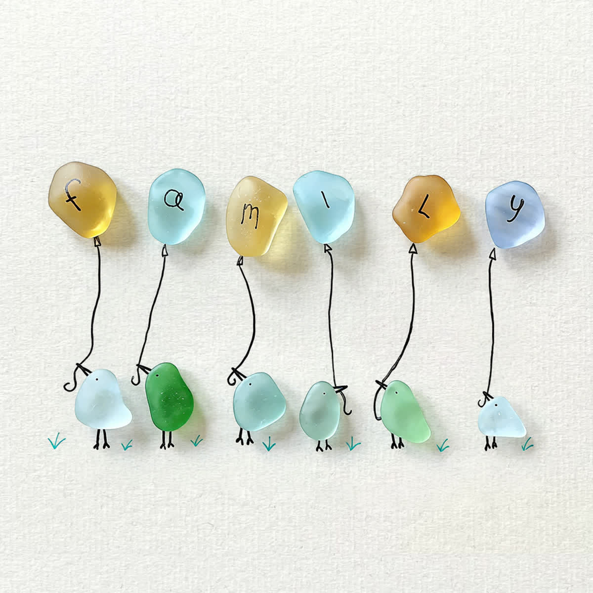 Family Birds & Balloon Sea Glass Framed Art - image 2