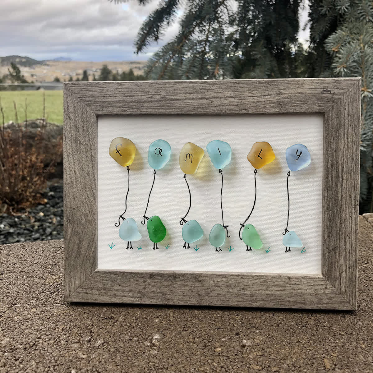 Family Birds & Balloon Sea Glass Framed Art - image 4