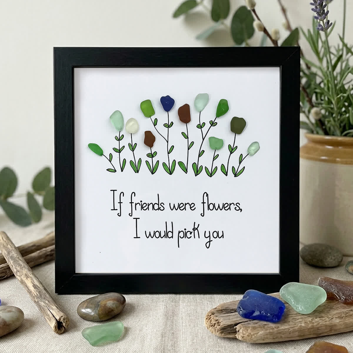 Friendship Sweet Quote Sea Glass Framed Art - Black - 8" X 8" - image 11