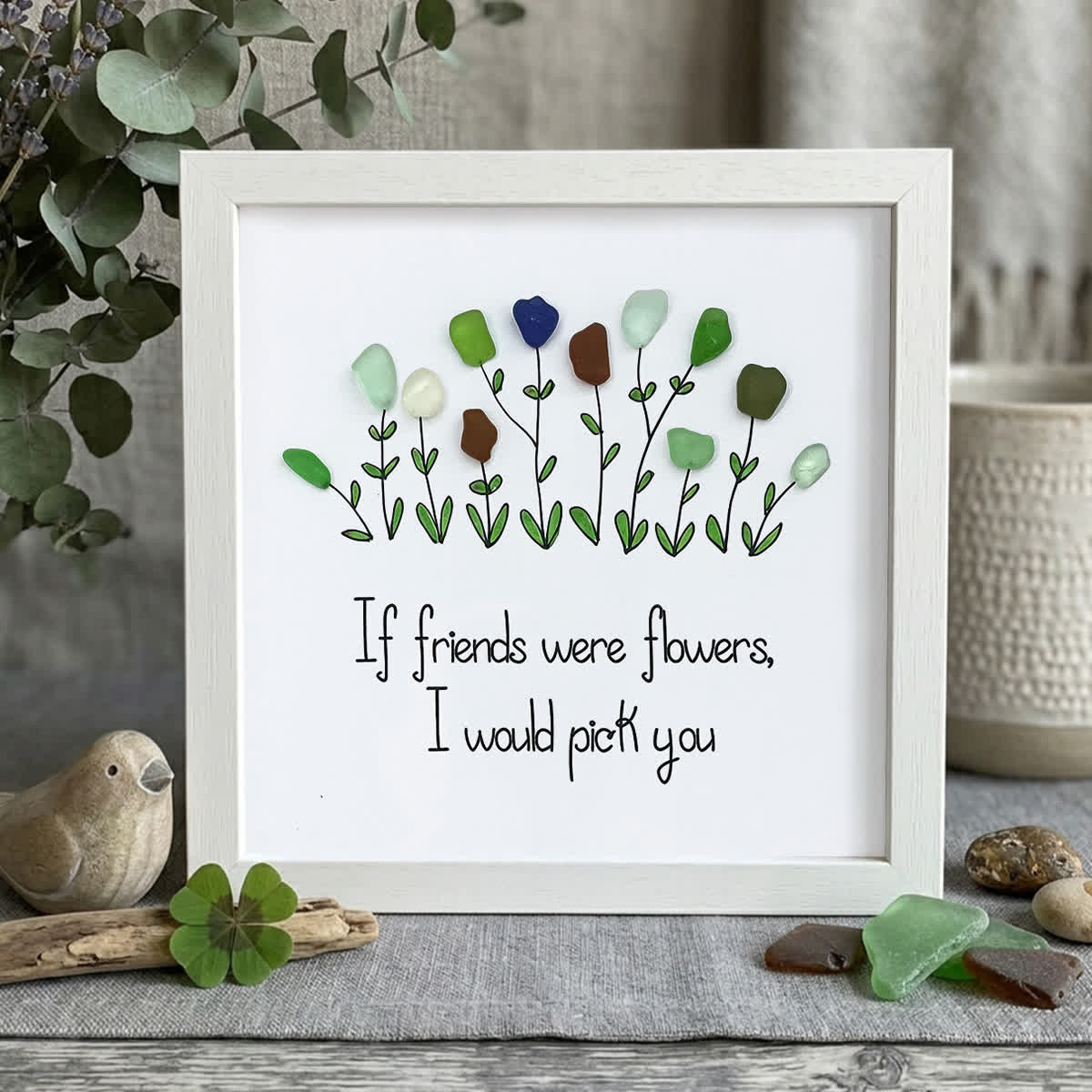 Friendship Sweet Quote Sea Glass Framed Art - White - 8" X 8" - image 12