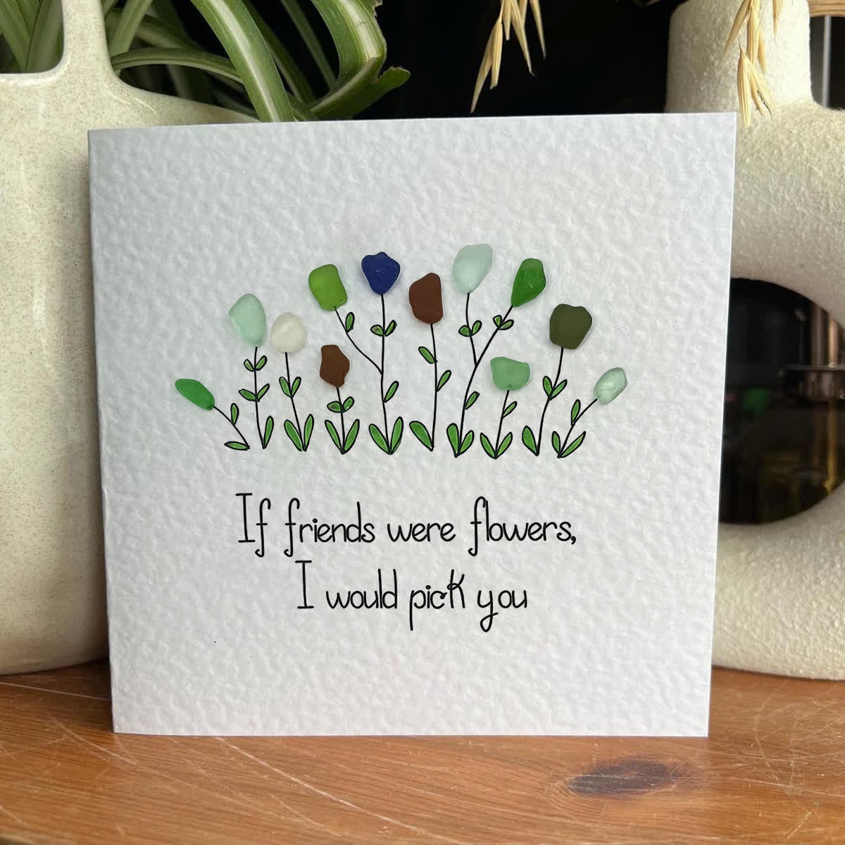 Friendship Sweet Quote Sea Glass Framed Art - Seaglass Card - 8" X 8" - image 1