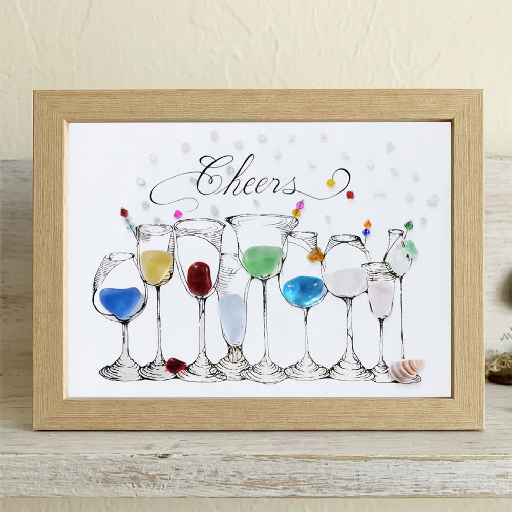 Cocktail Party Sea Glass Framed Art - Oak - 6" X 8" - image 7