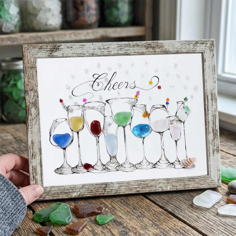 Cocktail Party Sea Glass Framed Art - Retro White - 6" X 8" - image 11