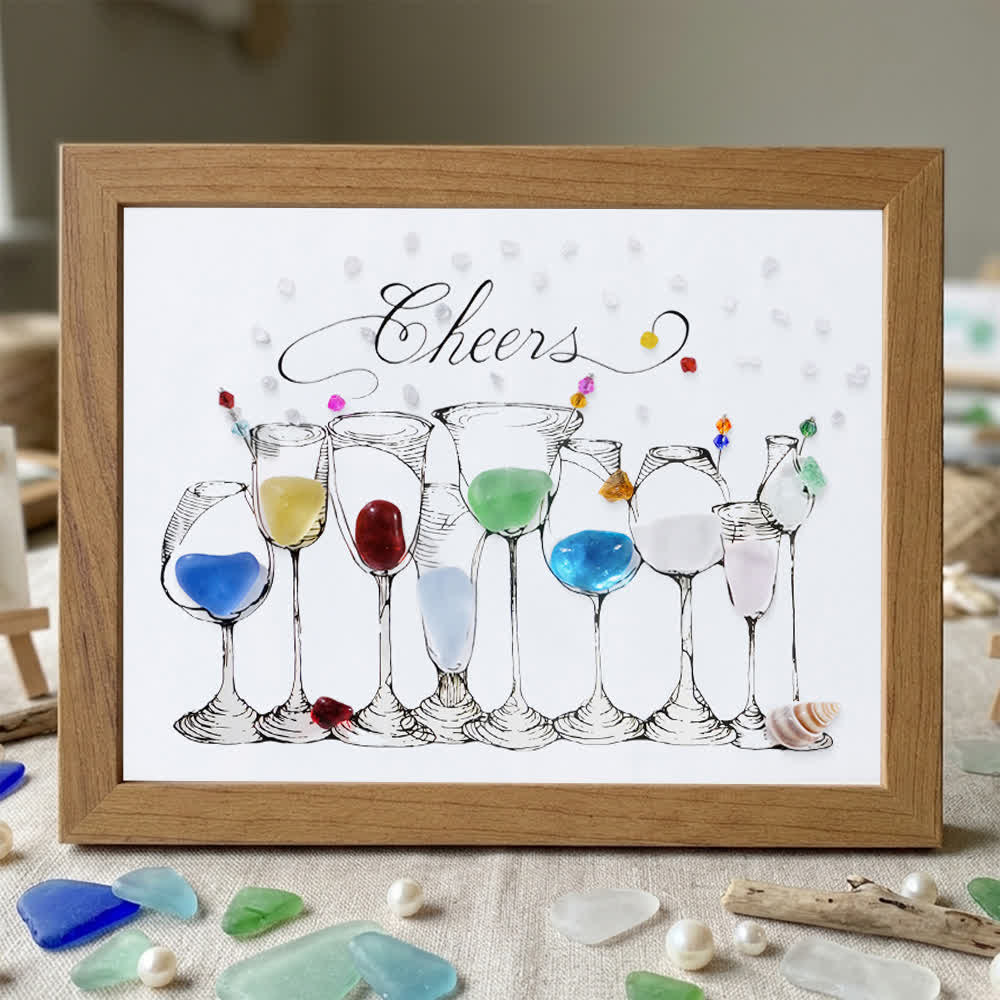 Cocktail Party Sea Glass Framed Art - Walnut Brown - 6" X 8" - image 8