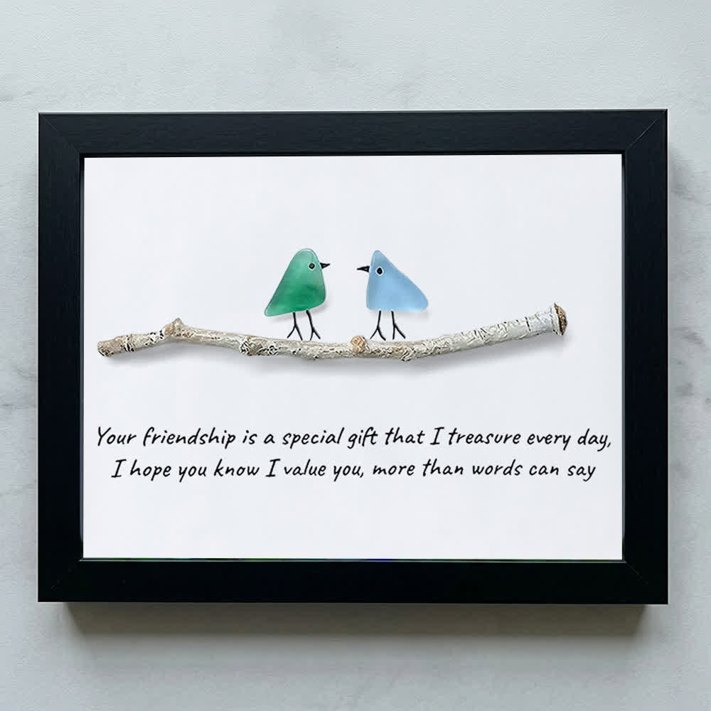 Handmade Friendship Quote With Birds Sea Glass Framed Art - Black - 6" X 8" - image 9