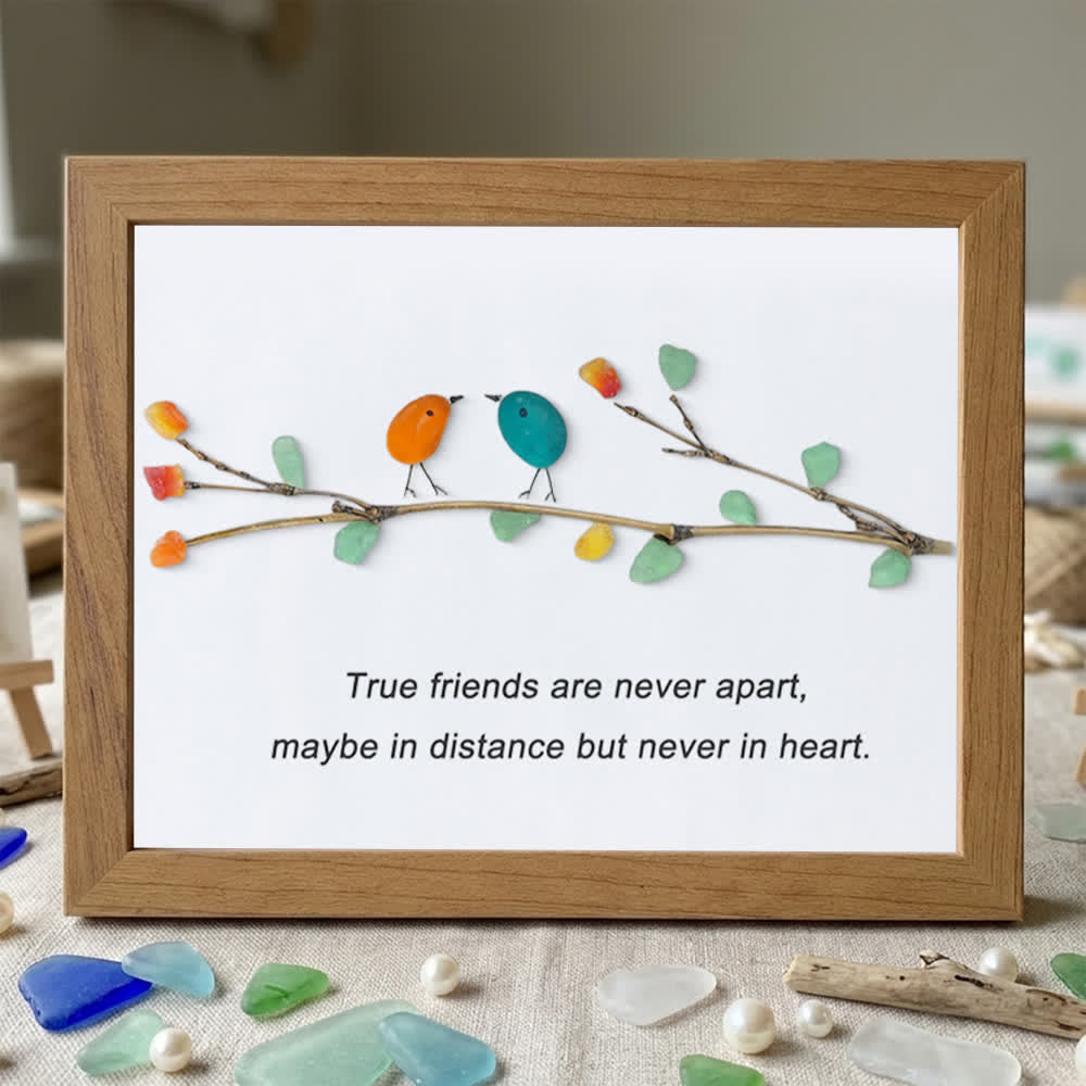 True Friends Quote With Birds Sea Glass Framed Art - Walnut Brown - 6" X 8" - image 8