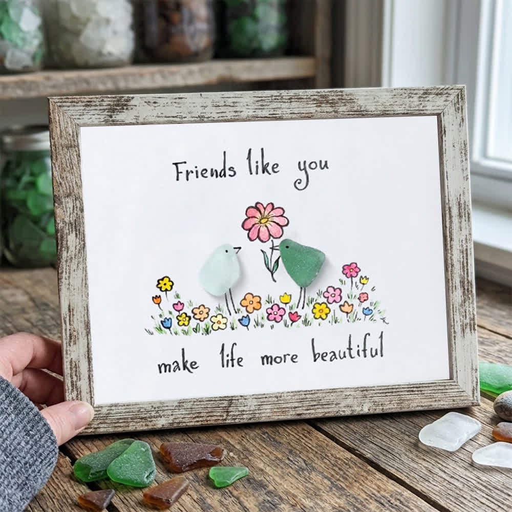 Friends Like You Make Life More Beautiful Sea Glass Framed Art - Retro White - 6" X 8" - image 10