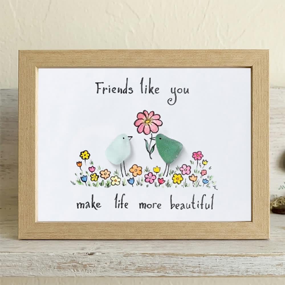 Friends Like You Make Life More Beautiful Sea Glass Framed Art - Oak - 6" X 8" - image 6