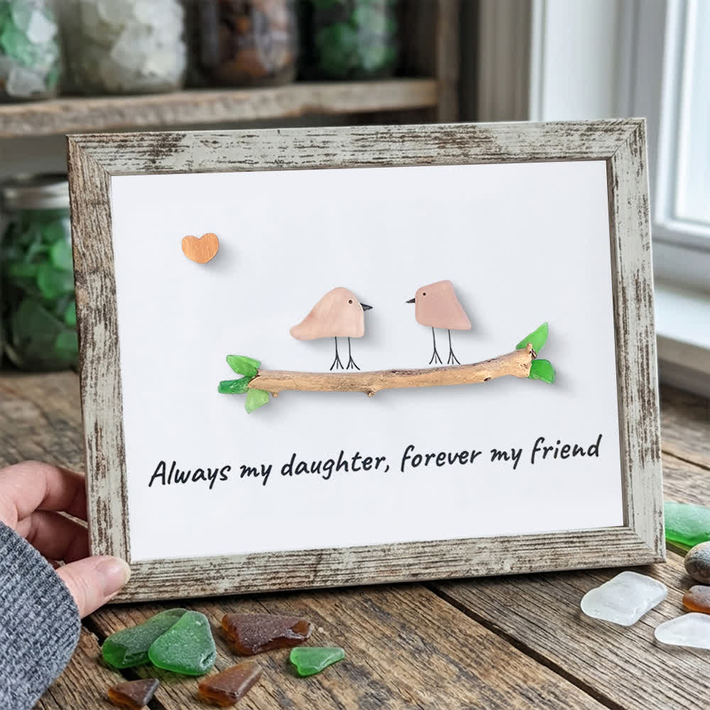 Always My Daughter Birds Sea Glass Framed Art Gift for Daughter - Retro White - 6" X 8" - image 14