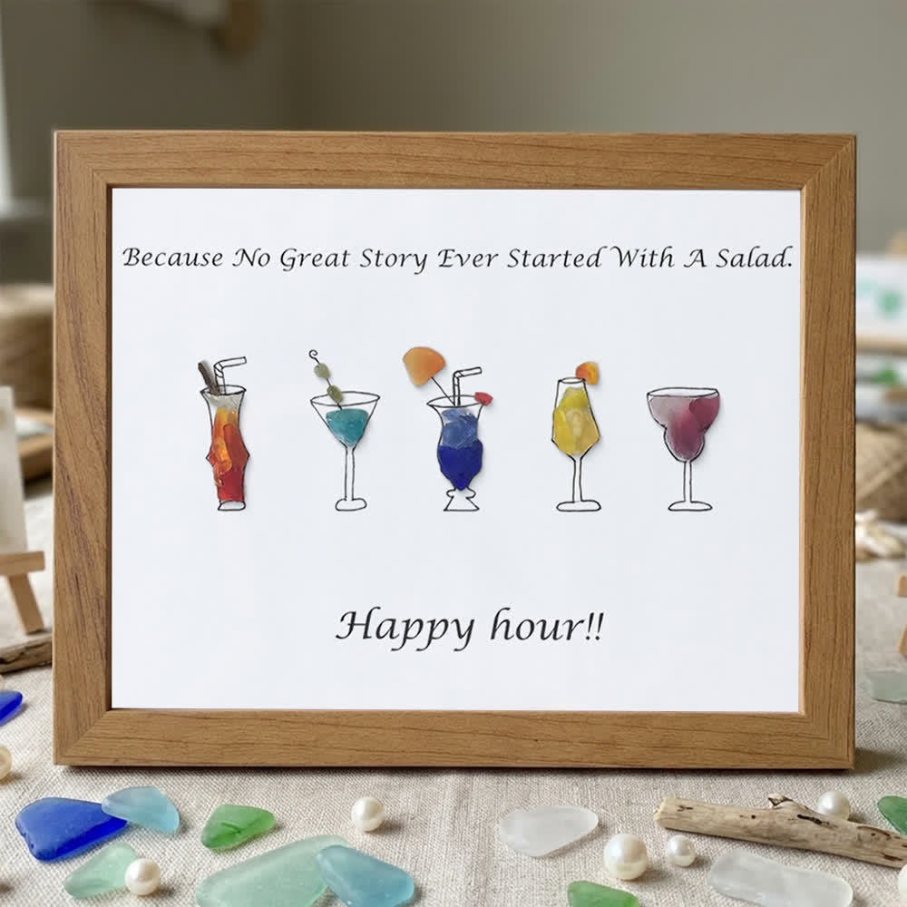 Happy Hour Cocktail Sea Glass Framed Art - Walnut Brown - 6" X 8" - image 8
