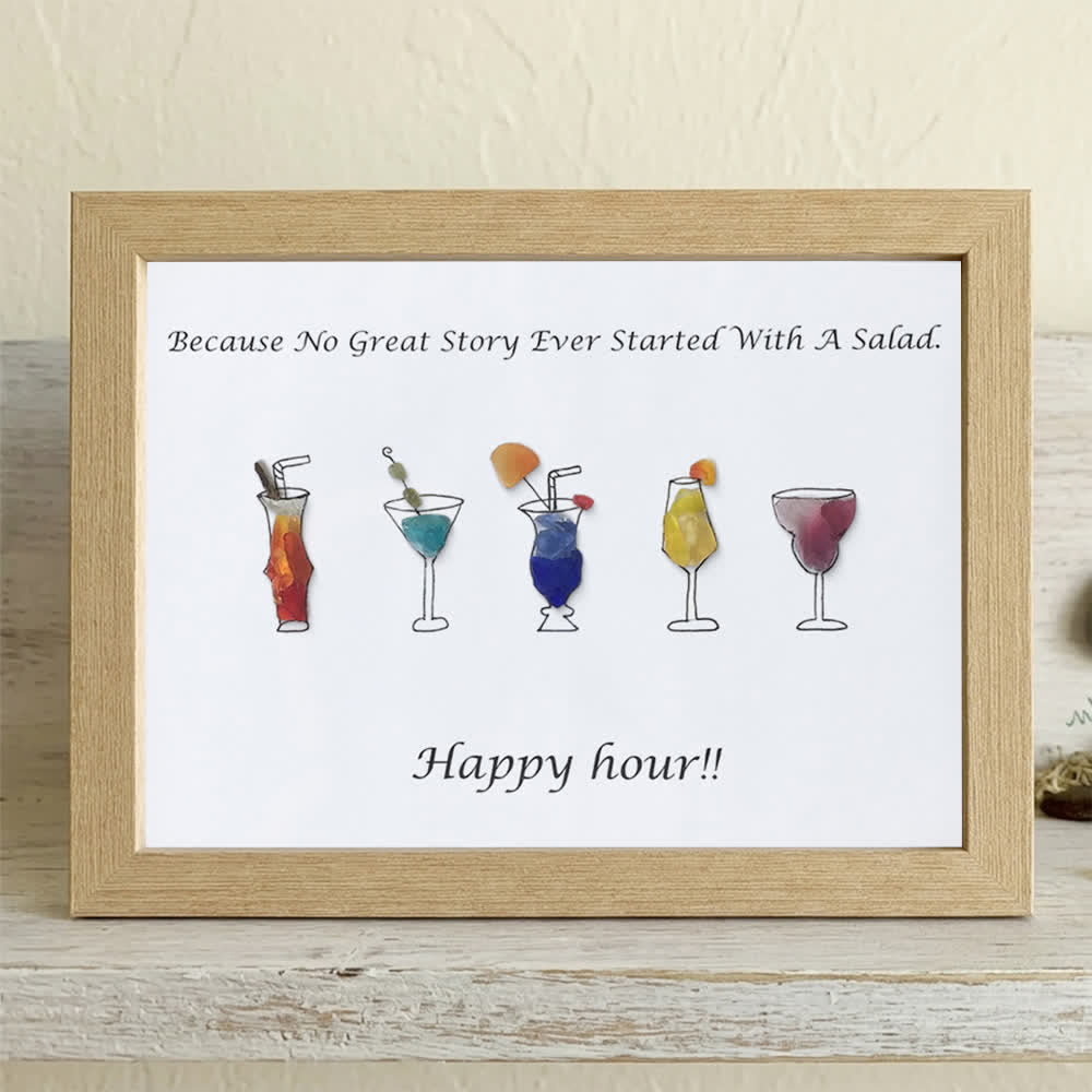 Happy Hour Cocktail Sea Glass Framed Art - Oak - 6" X 8" - image 7