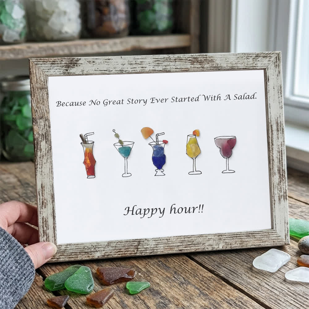 Happy Hour Cocktail Sea Glass Framed Art - Retro White - 6" X 8" - image 11