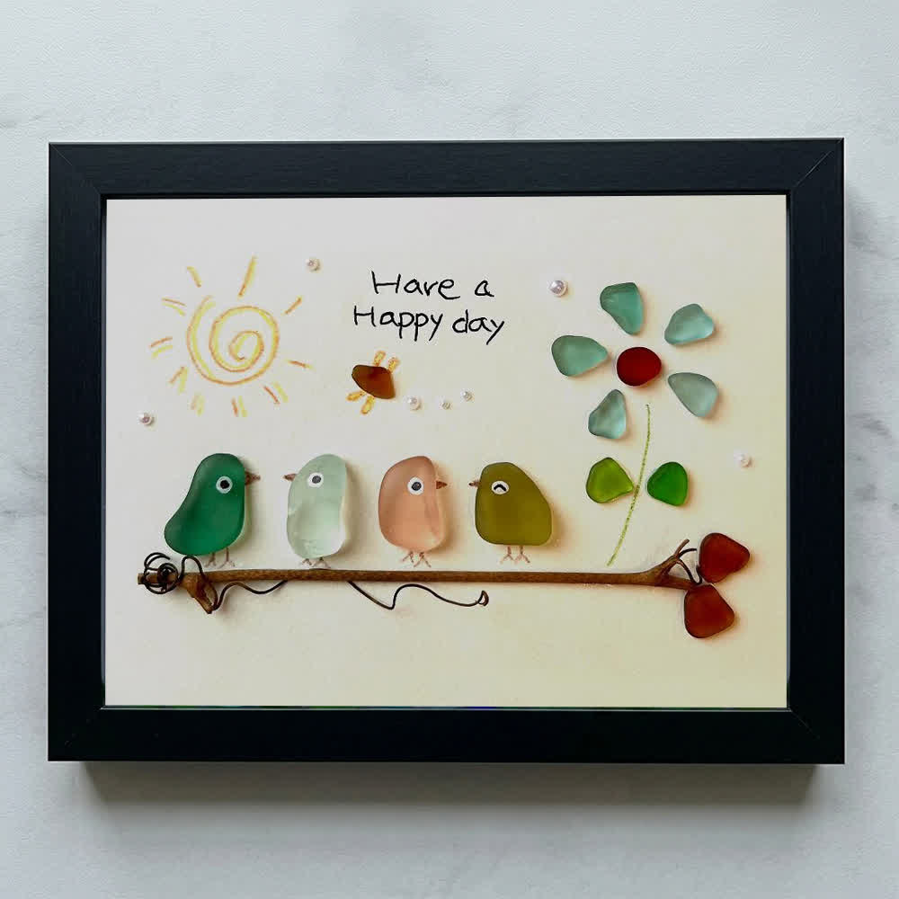 "Have a Happy Day" Birds & Sunny Sea Glass Framed Art - Black - 6" X 8" - image 12