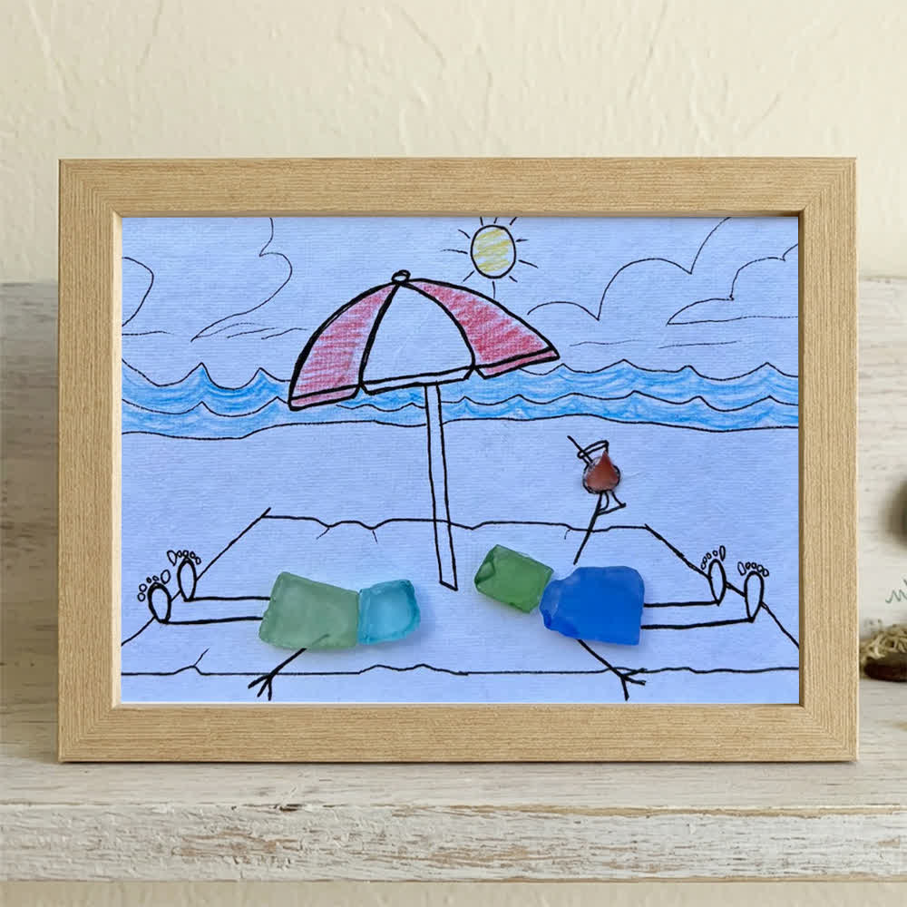 A Beach Day Joy Of Companionship Sea Glass Framed Art - Oak - 6" X 8" - image 9