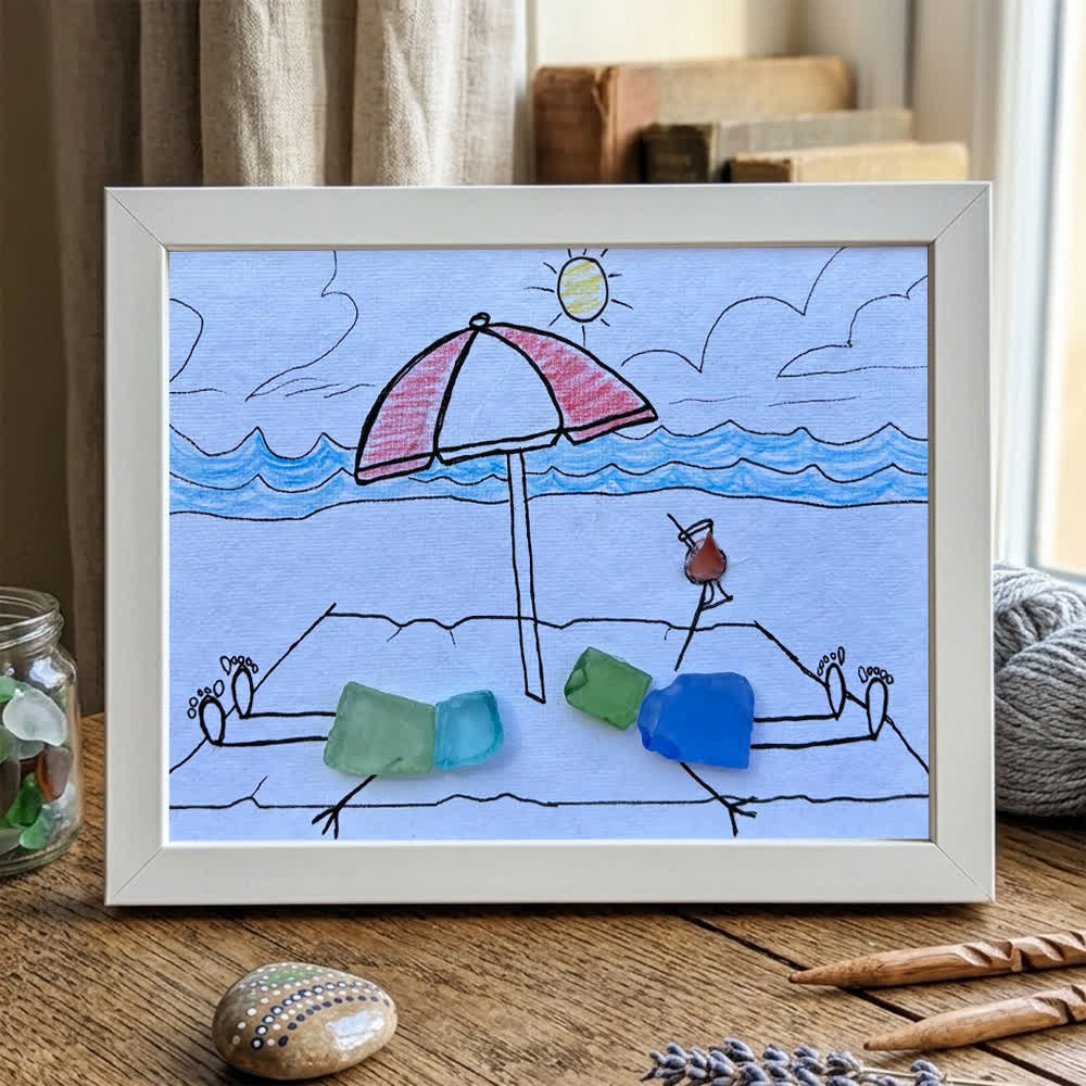A Beach Day Joy Of Companionship Sea Glass Framed Art - White - 6" X 8" - image 12
