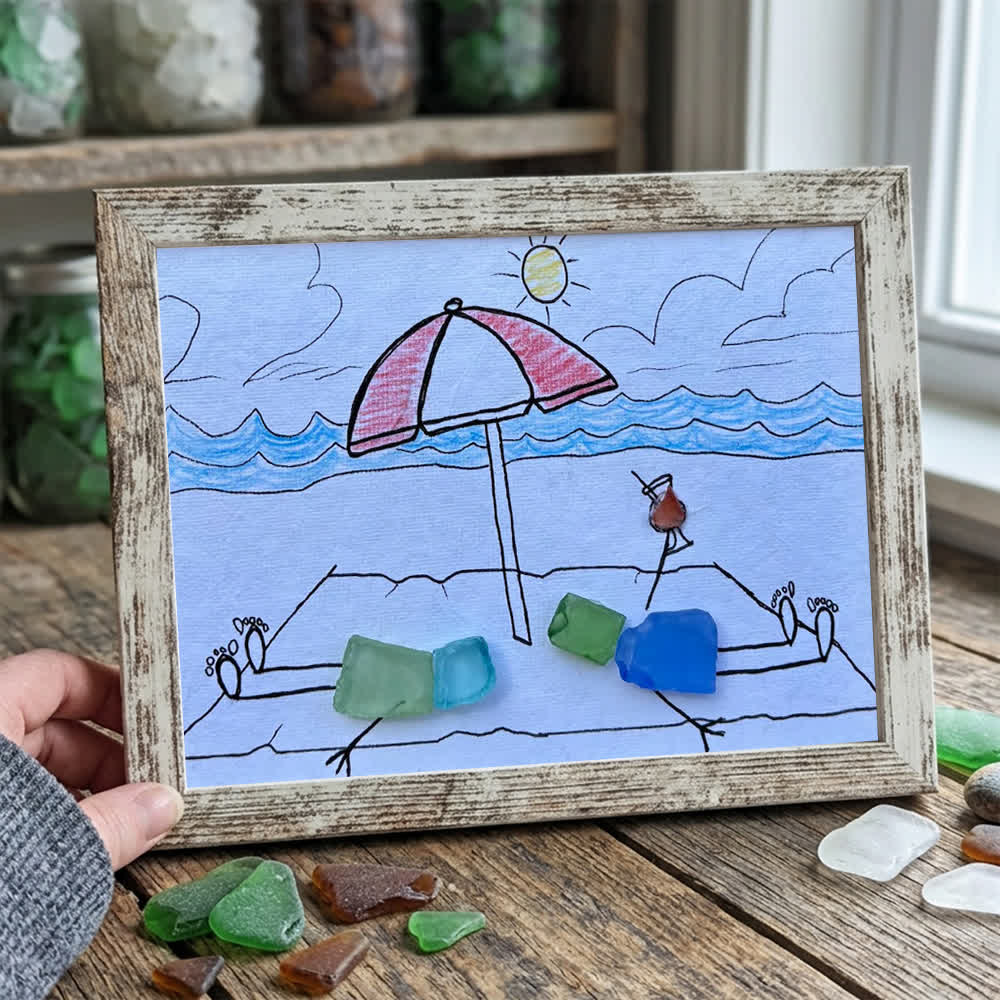 A Beach Day Joy Of Companionship Sea Glass Framed Art - Retro White - 6" X 8" - image 13